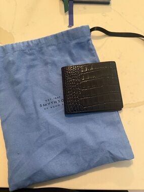 Smythson Black Croc-Embossed Leather Bifold Card Holder 6CC card holder